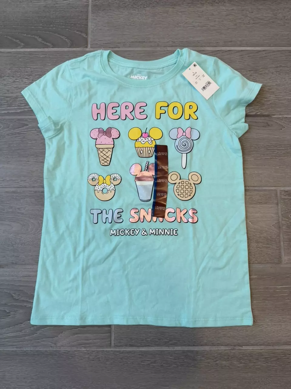 NWT Disney Mickey Mouse Minnie Mouse Snacks Graphic T-Shirt Girls Size L (10/12) thumbnail