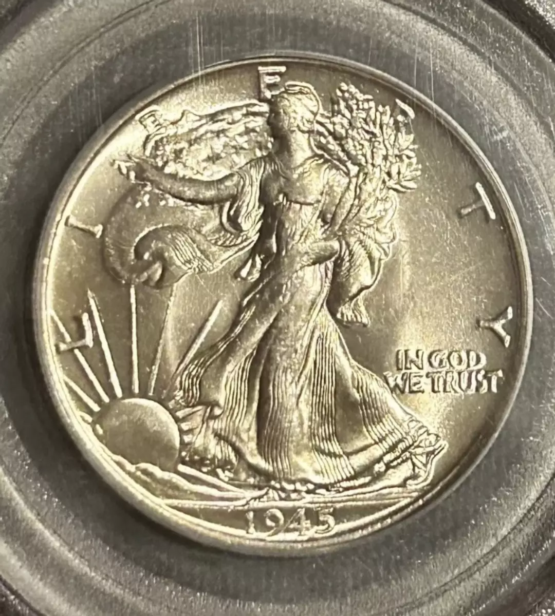 1945 walking liberty half dollar. thumbnail
