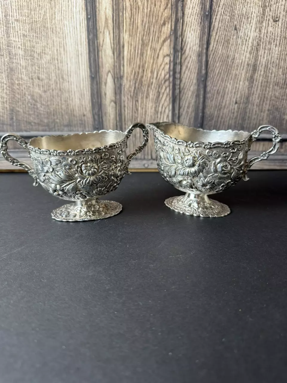 Vintage Japanese Silverplate Cream & Sugar Set – Ornate Floral Repoussé thumbnail