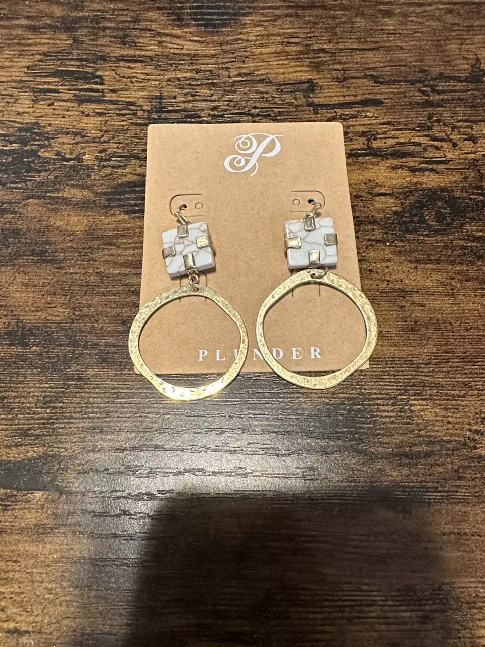 Plunder Gold-Tone Hoop and Mosaic Tile Earrings thumbnail