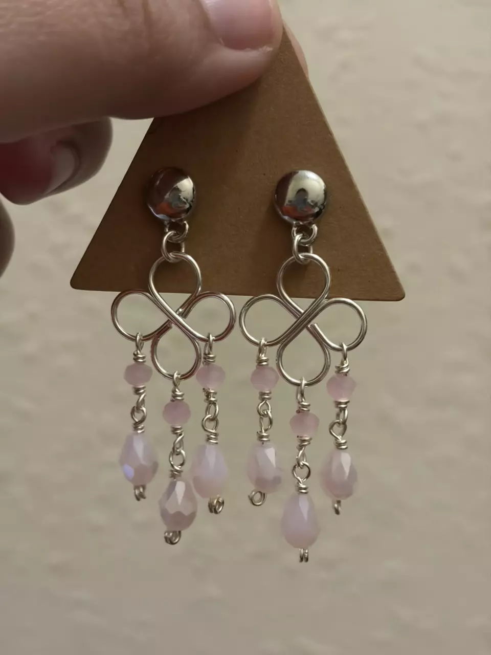 Pink glass chandelier earrings thumbnail