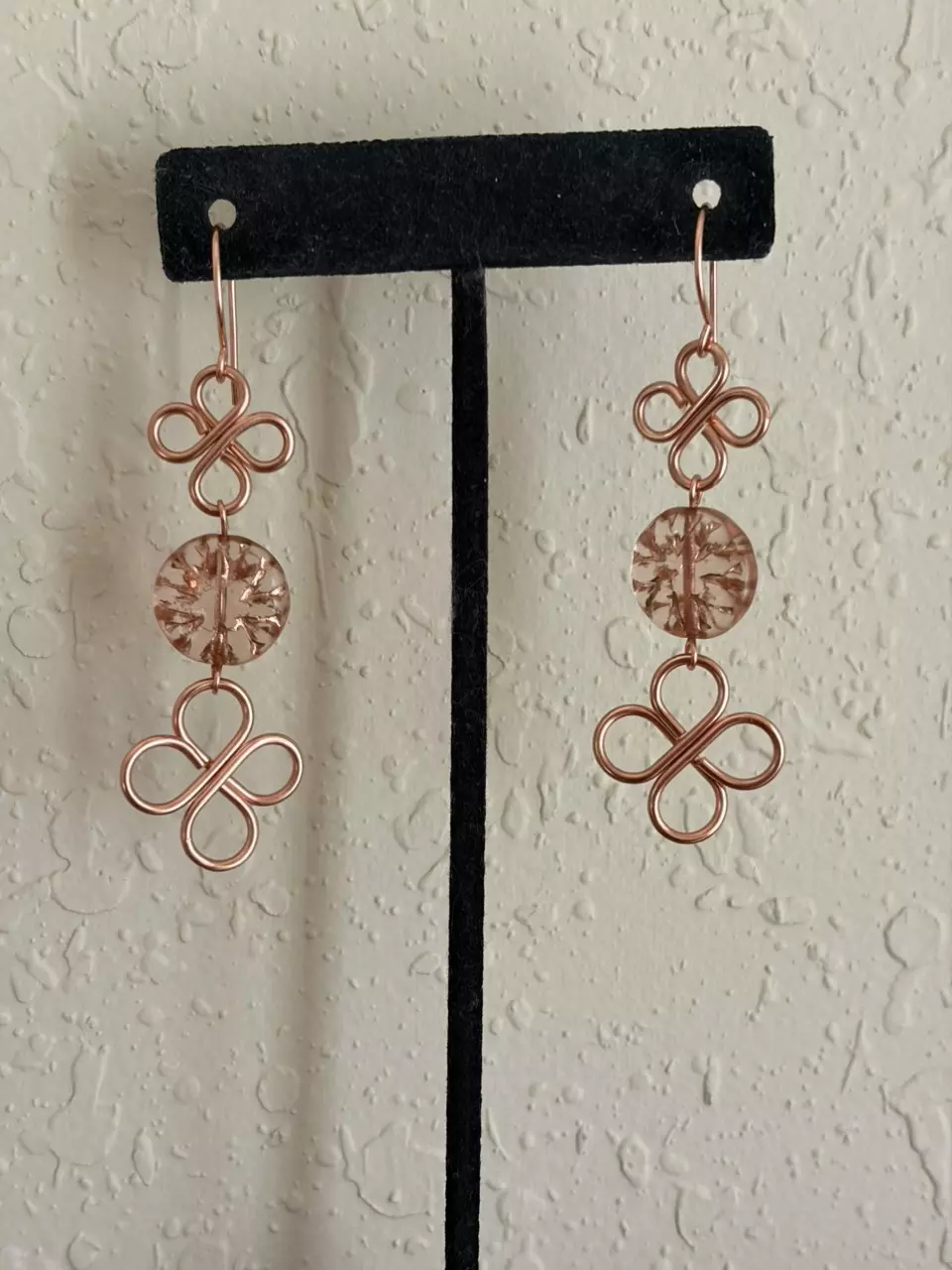 Copper and Czech glass double clover earrings thumbnail