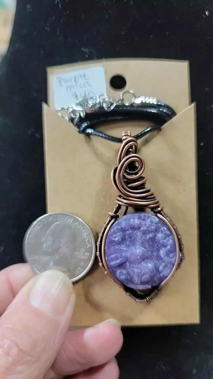 purple mica carved bunny pendant thumbnail