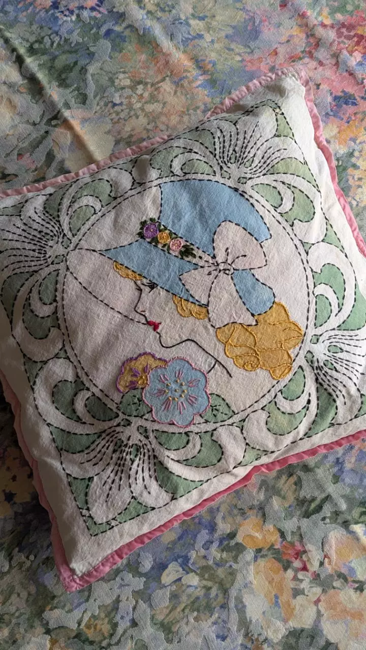 Lovely lady cross stitch pillowcase cover with pillow thumbnail