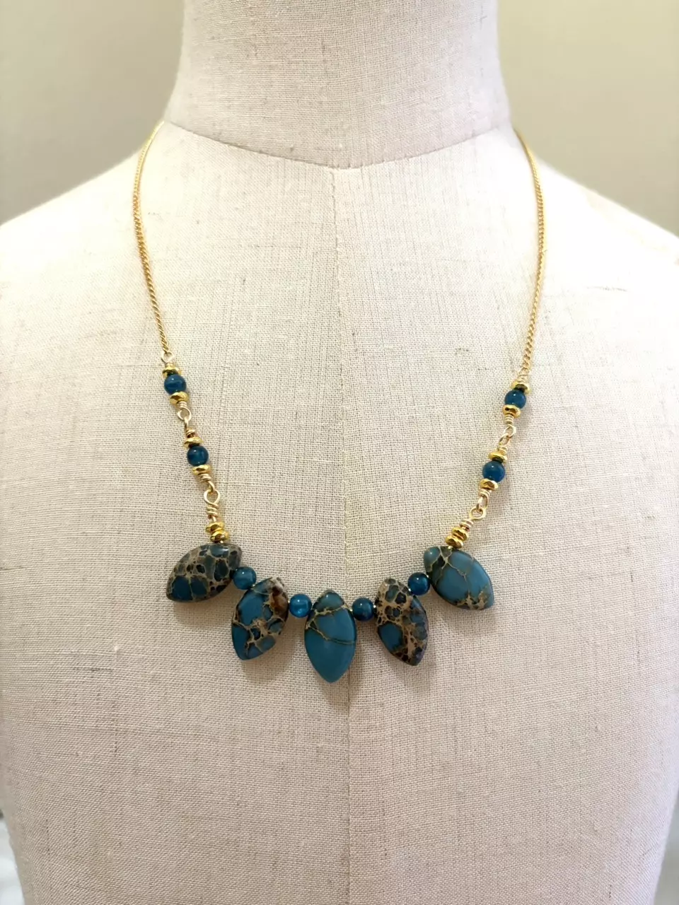 Aquaterra Jasper and apitite necklace with 14k gold plated chain. thumbnail