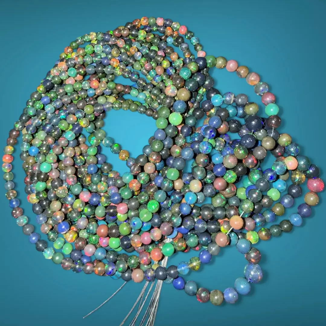 Round Black Opal Bead Strand 16” inch thumbnail