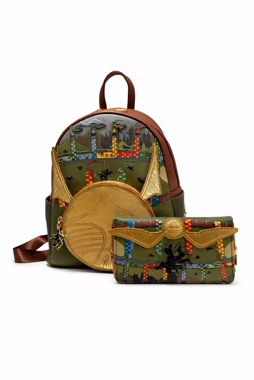HT Loungefly Harry Potter Golden Snitch Backpack & WALLET thumbnail