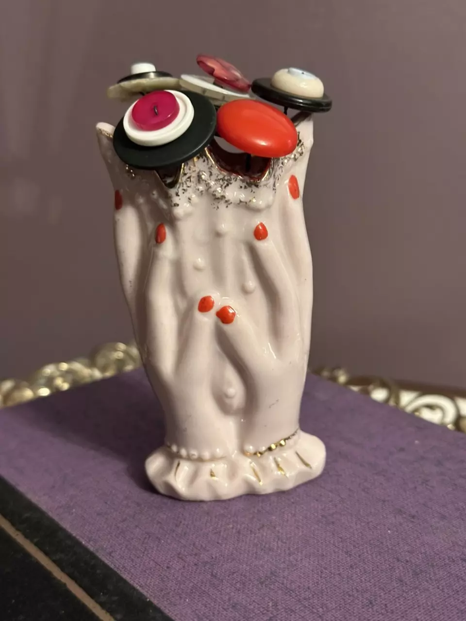 Vintage Double Hand Vase + Button Flowers thumbnail