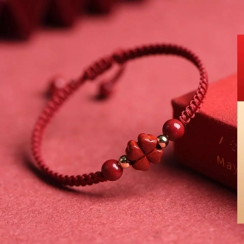Lucky Four-Leaf Clover Red String Woven Bracelet for Peace And Happiness thumbnail