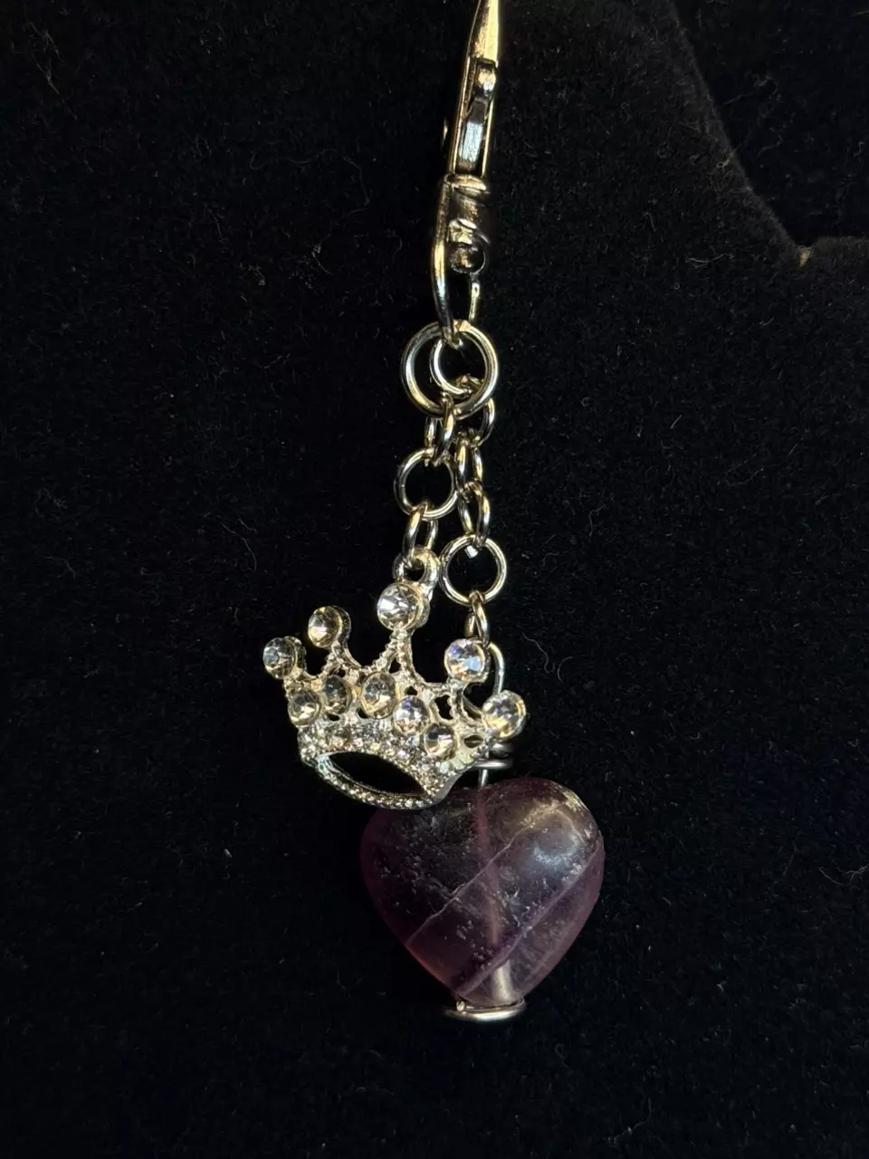 Fluorite Heart + Gem Crown Handmade Keychain thumbnail