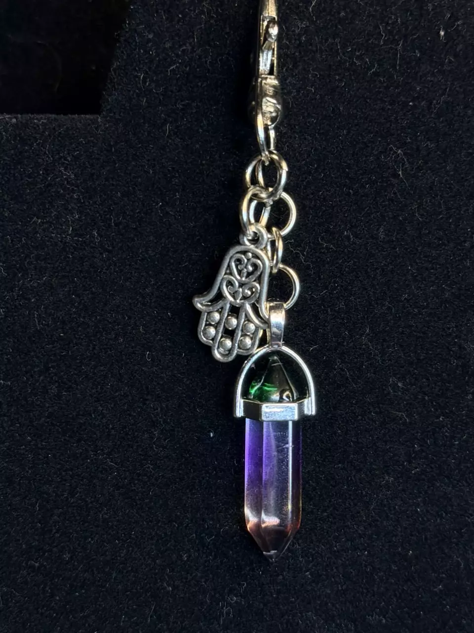 Hamsa + Aura Coated Quartz Keychain thumbnail