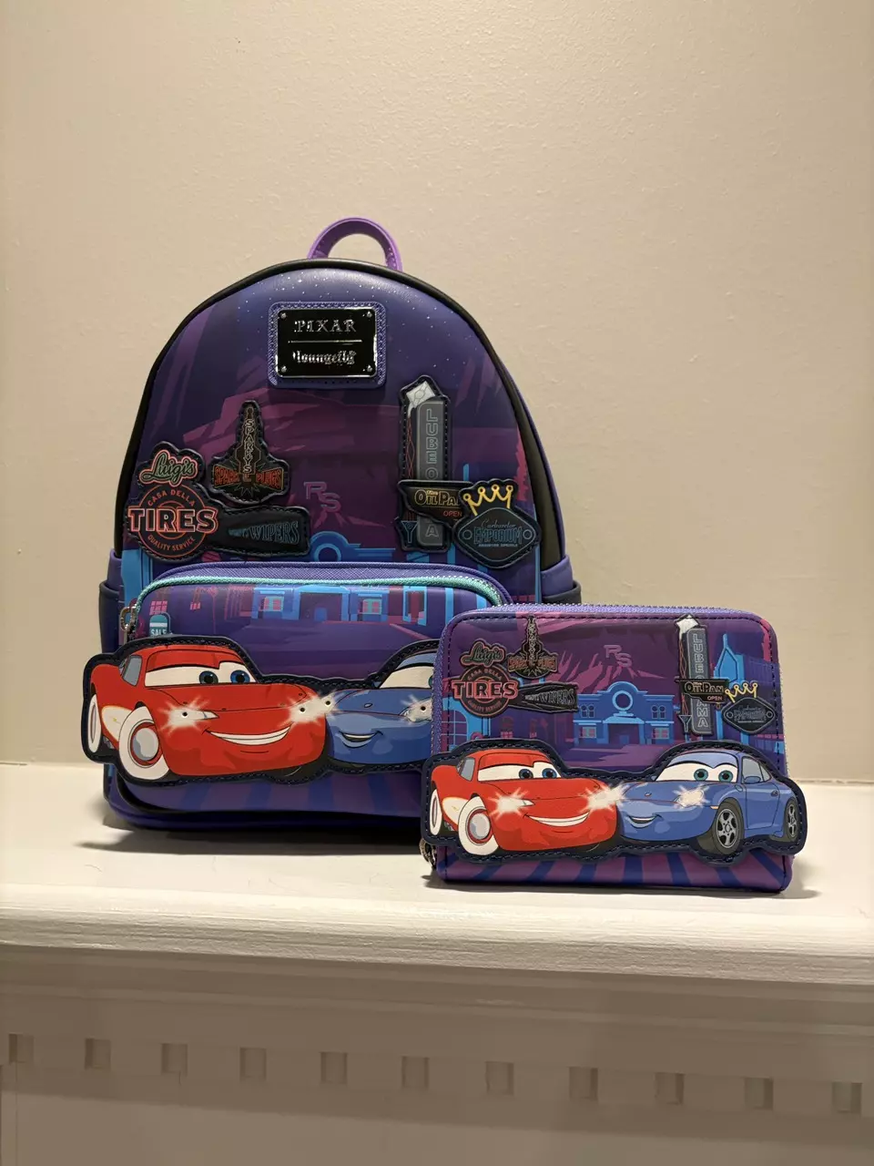 HT LF  Cars Lightning McQueen & Sally Nighttime Light-Up Backpack &  wallet thumbnail