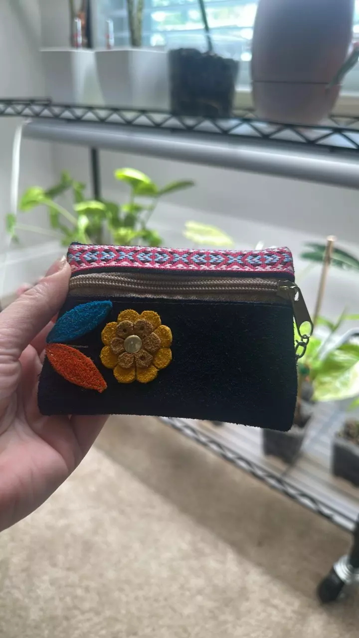 Navy Leather Coin purse keychain thumbnail