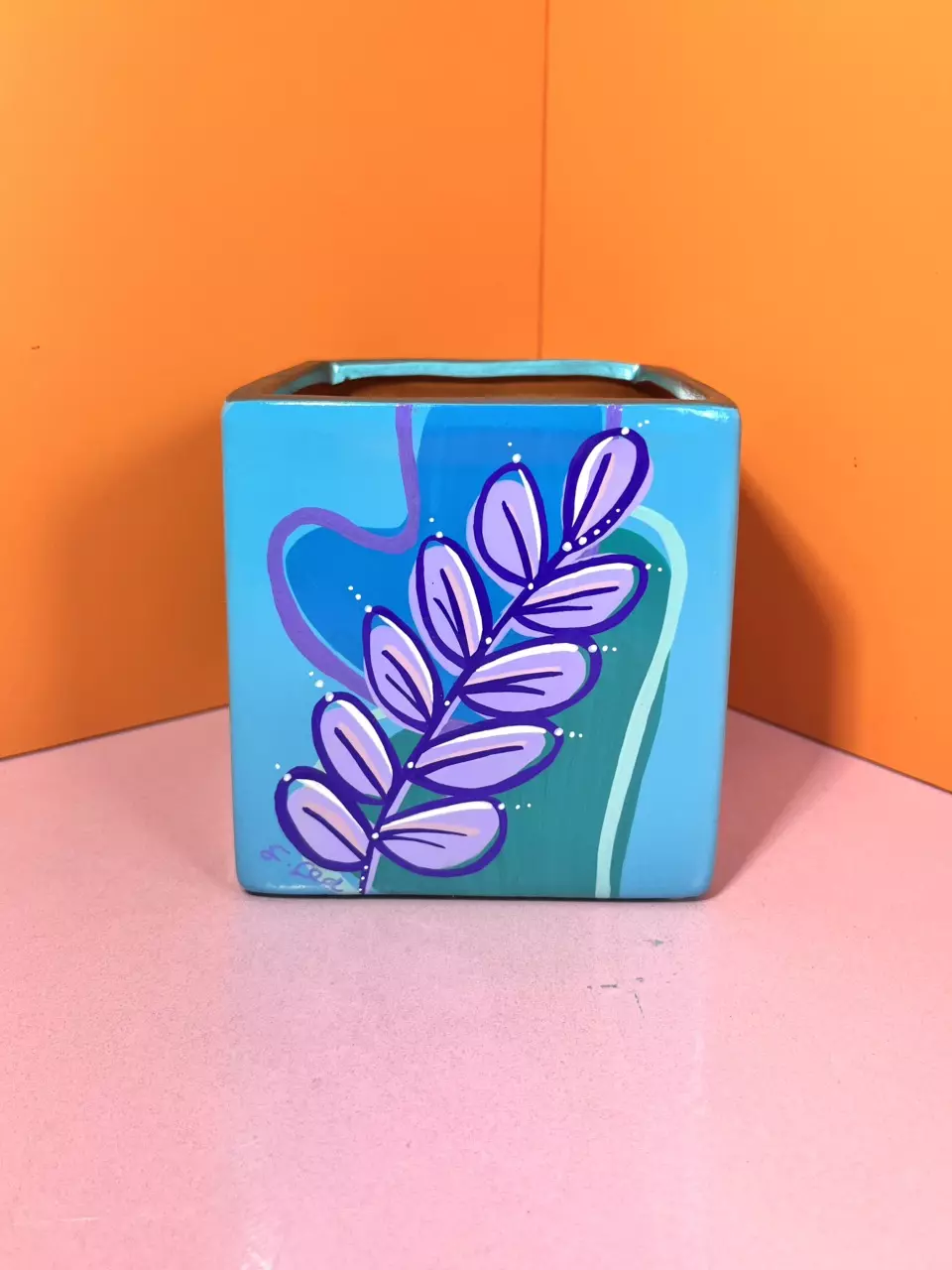 Hand Painted Square BOJU Pot - 4 in. | Seaside Blue thumbnail