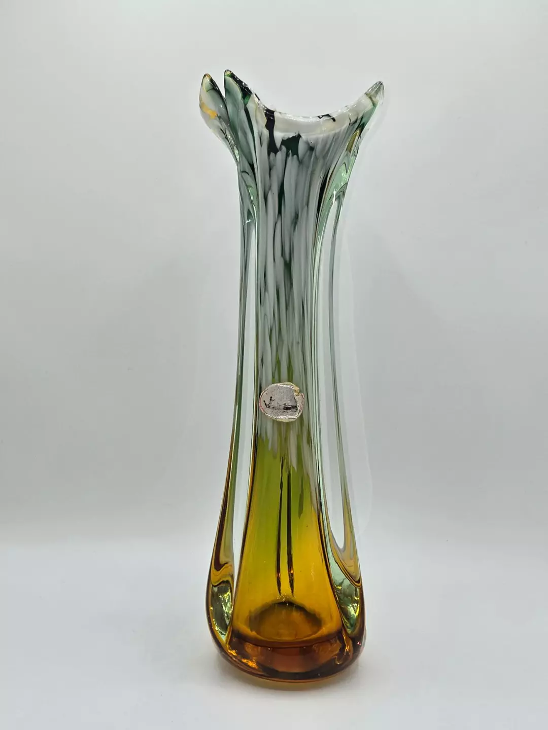 Murano Art Glass Vase JICO Jordan Imports Sommerso Green Amber Lattimo 12.75" thumbnail