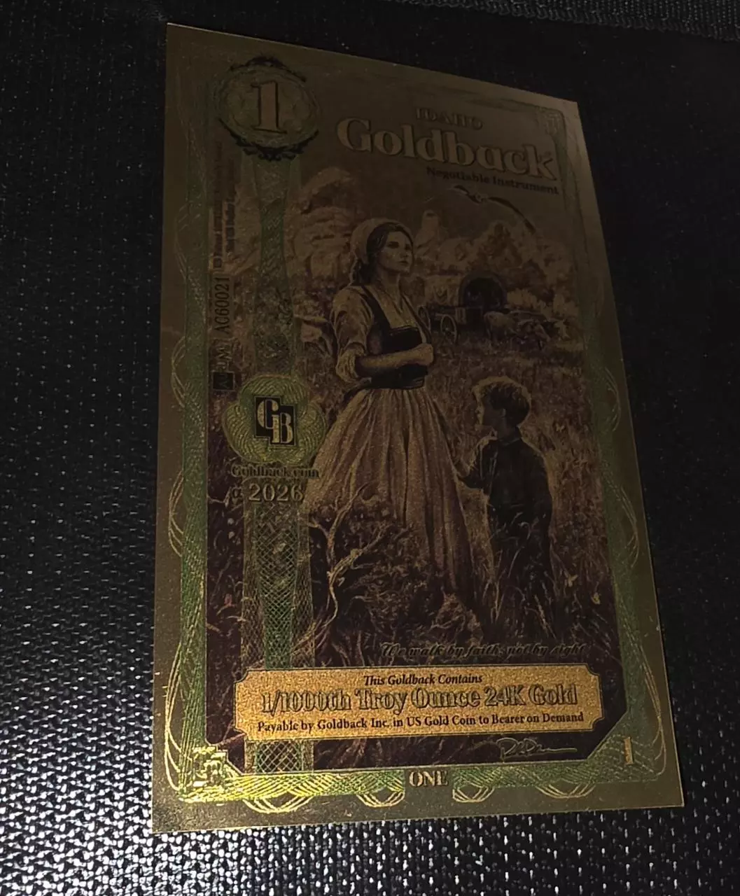 2026 Alpha 1 Idaho Goldback 1/1000 Troy Oz Gold thumbnail