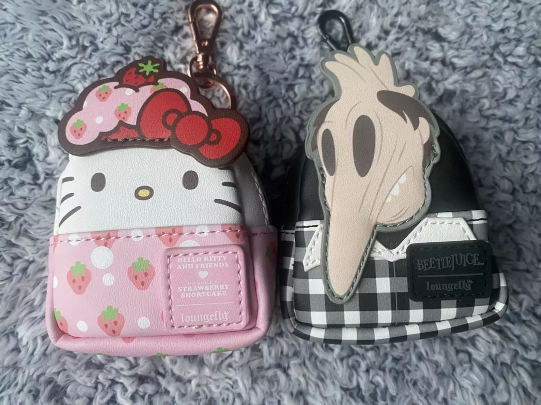 2 Loungefly Backpack Keychain Charm Hello Kitty Strawberry Shortcake Beetlejuice thumbnail