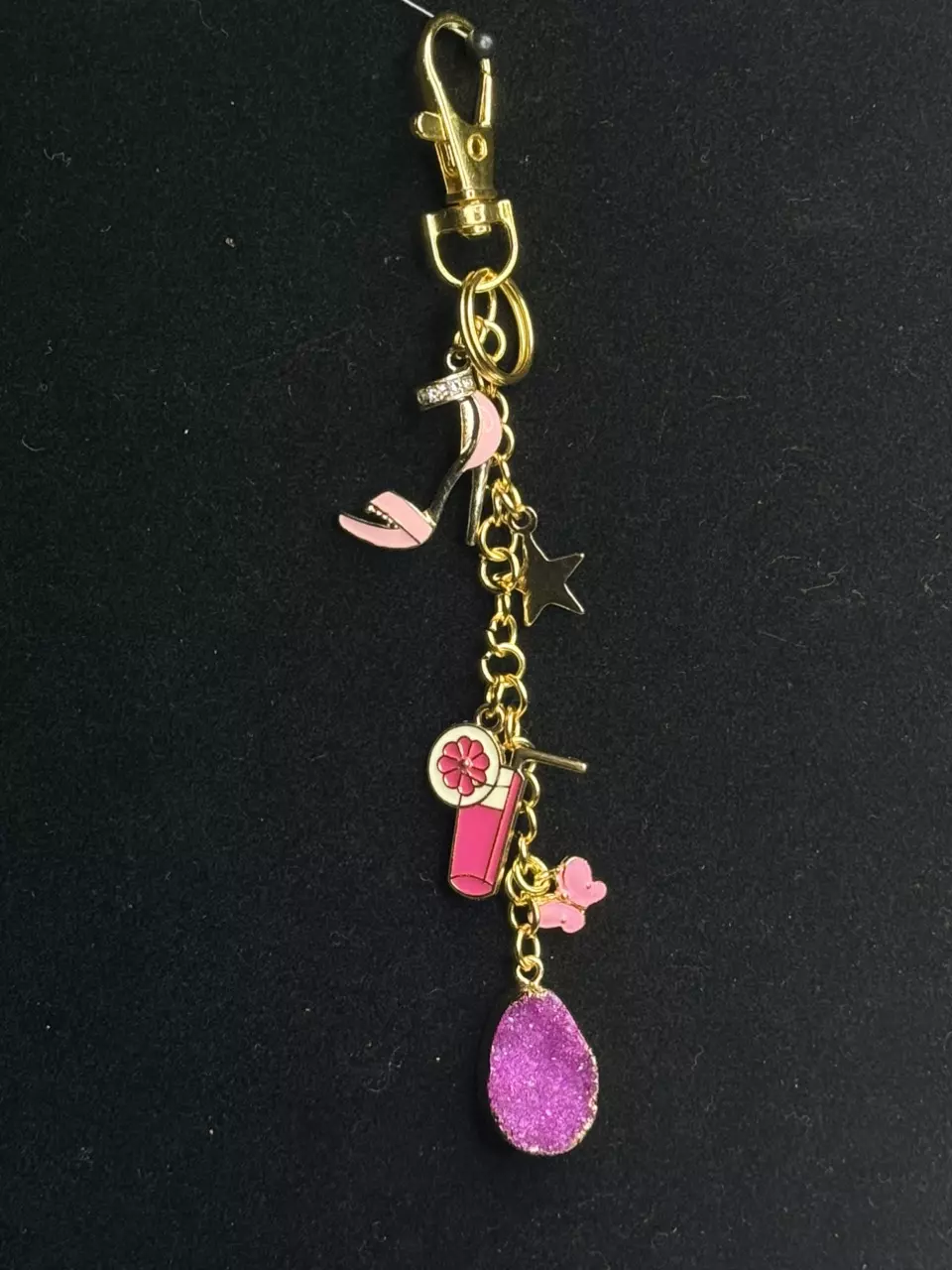 Dyed Geode “iLovePink” handmade keychain thumbnail