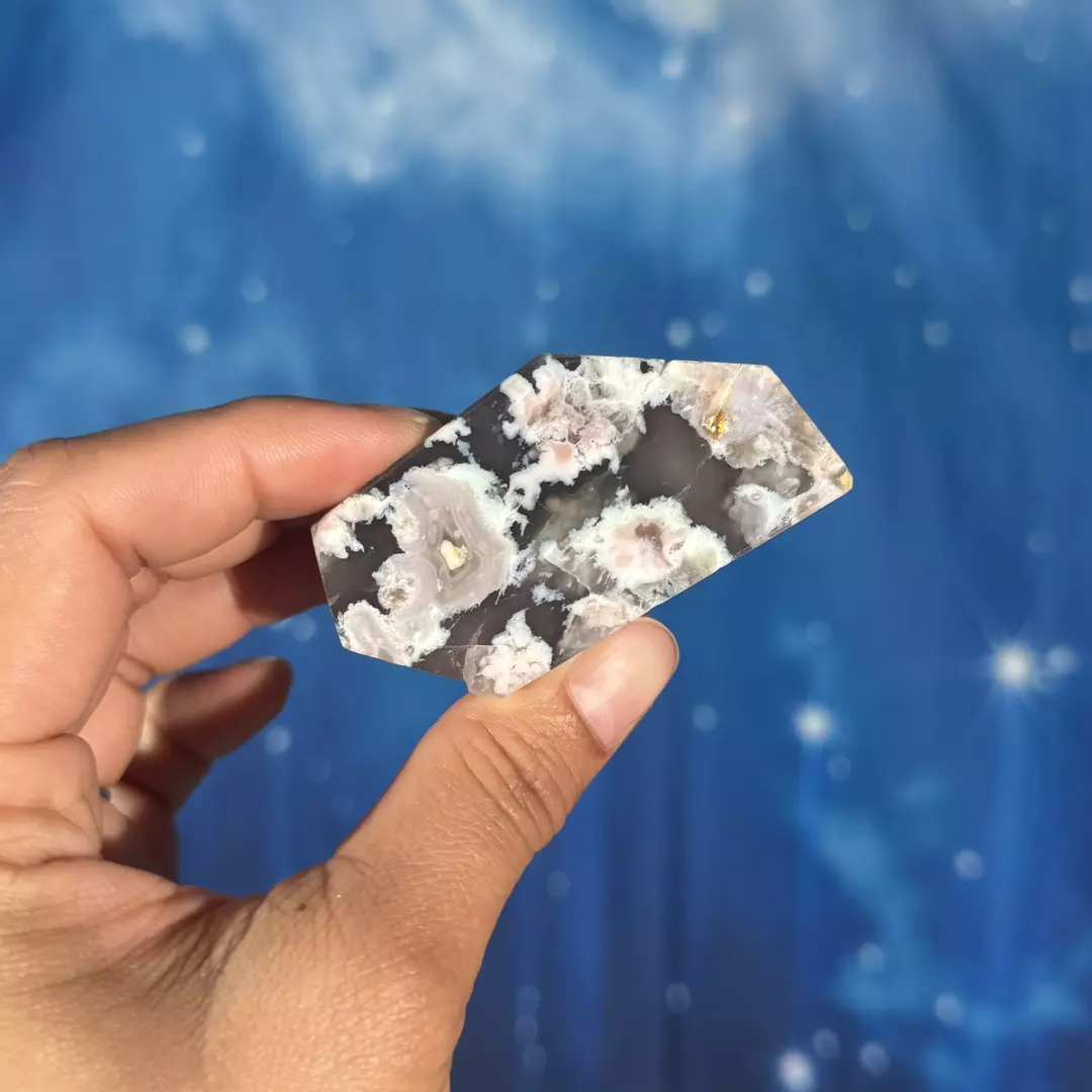 Dyed black flower agate free form, 13aj thumbnail