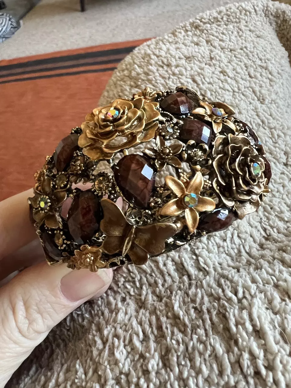 Vintage style floral and butterfly cuff bracelet thumbnail
