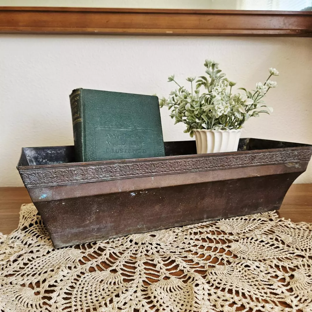 Vintage Brass Rectangle Window Box Planter thumbnail