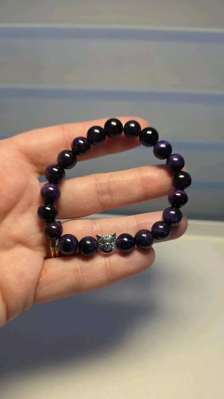 Purple dyed Tiger's Eye Bracelet 8mm beads 6"wrist w/charm (4) thumbnail