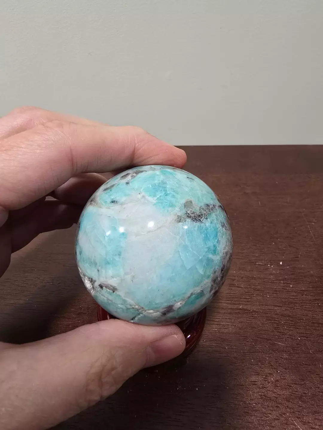 Amazonite with Mica and Smokey Quartz Crystal Sphere #B 61 mm thumbnail