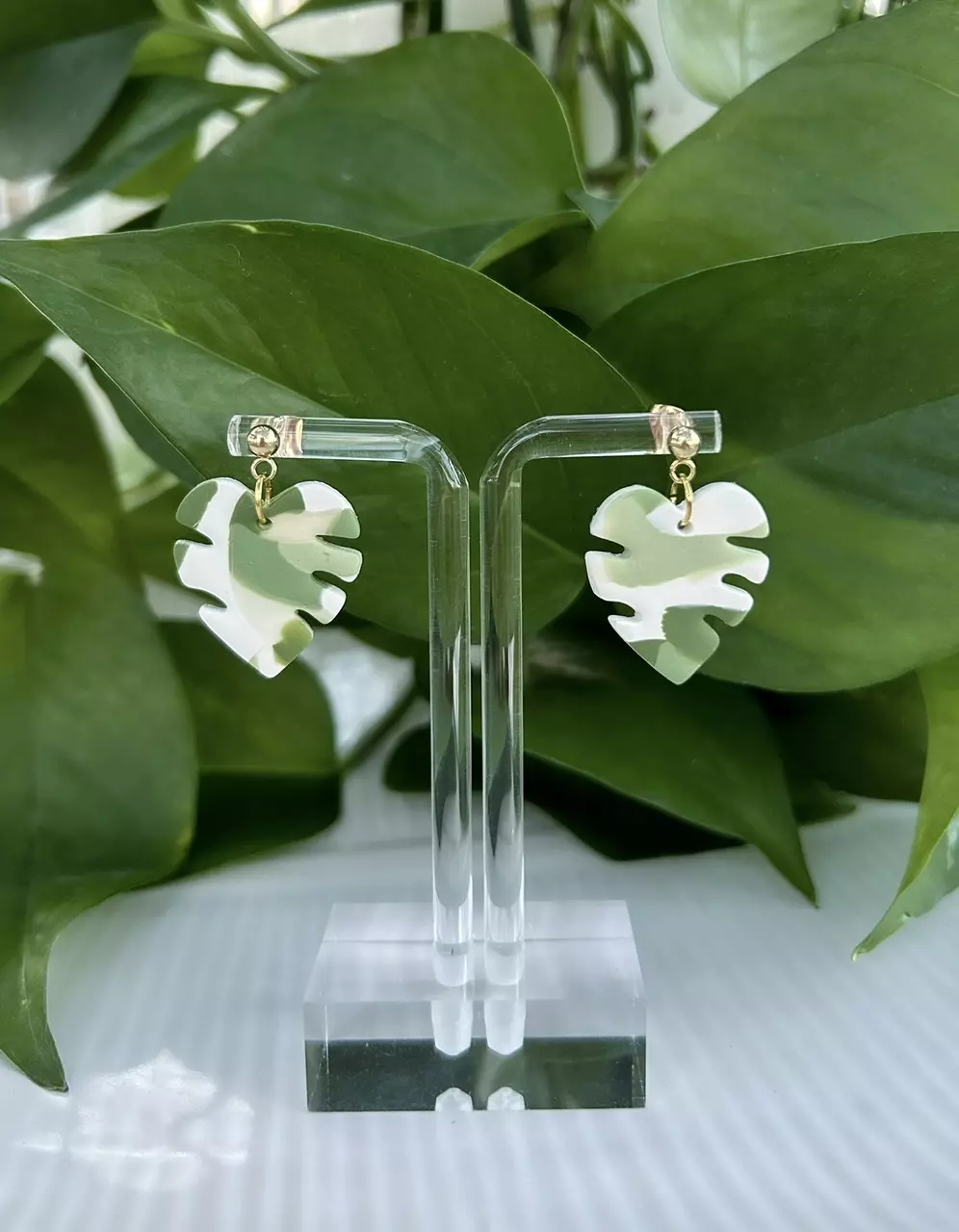 Hypoallergenic Monstera Albo Earrings thumbnail