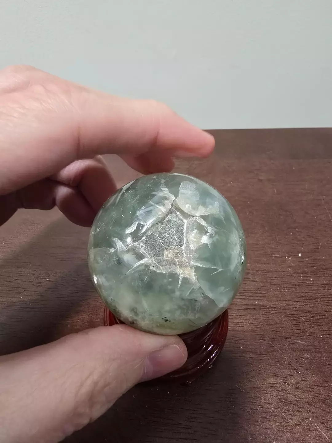 Prehnite with Tourmaline Crystal Sphere #A 52 mm thumbnail