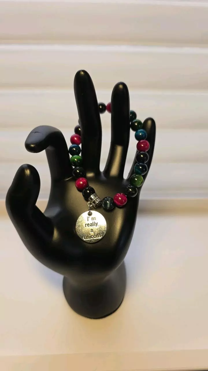 Mutli Colored dyed Tiger's Eye Bracelet 8mm breads 7"wrist w/charms (15) thumbnail