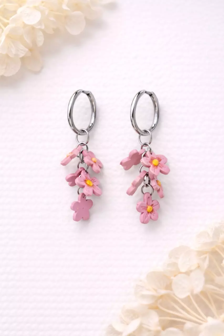Cherry Blossom Dangle with Hoops thumbnail