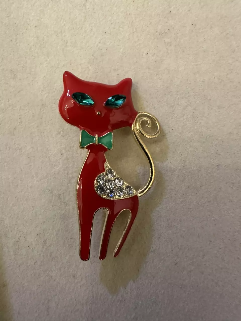 Cat red enamel  brooch thumbnail