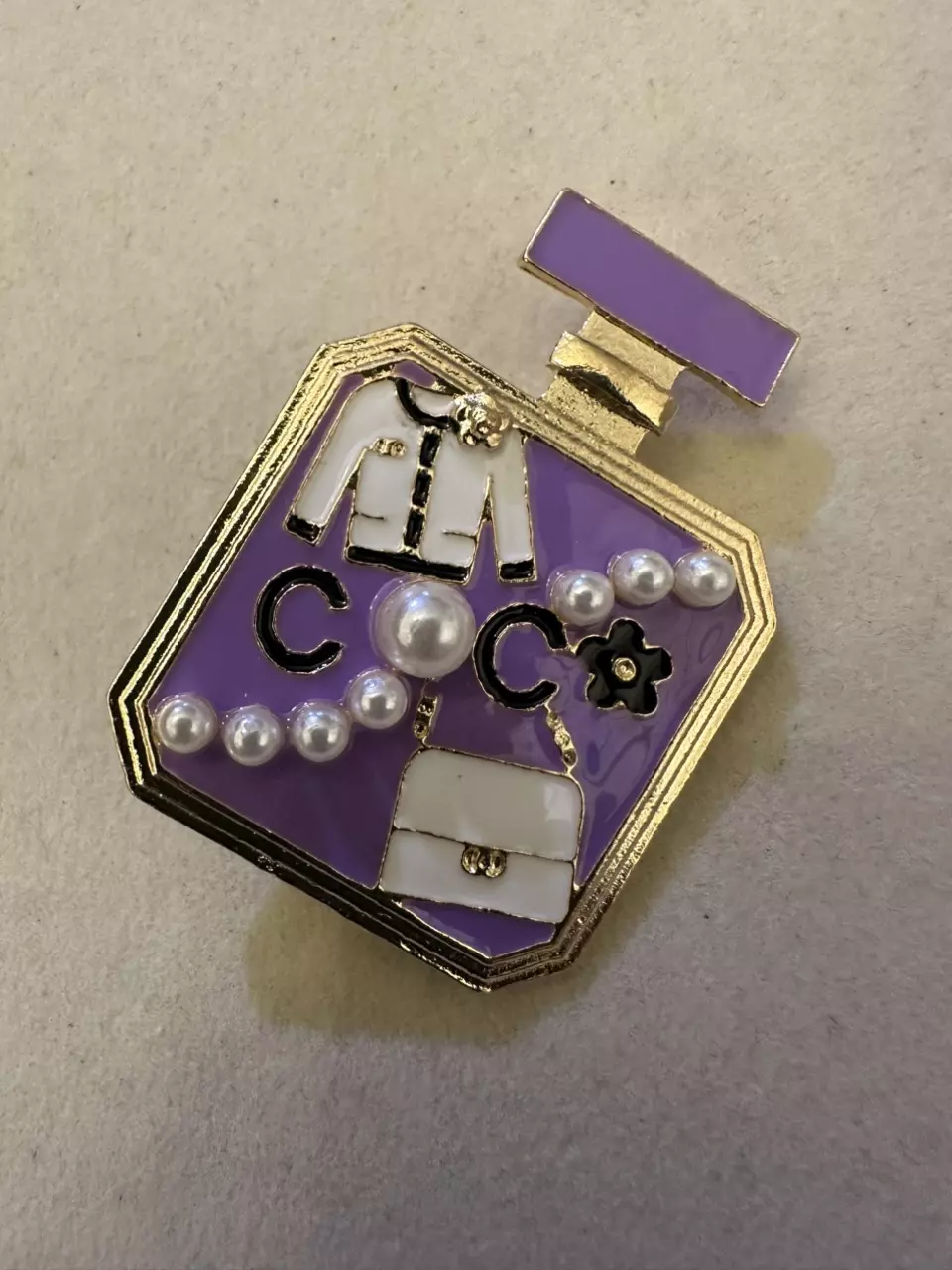Perfume bottle brooch- purple enamel thumbnail