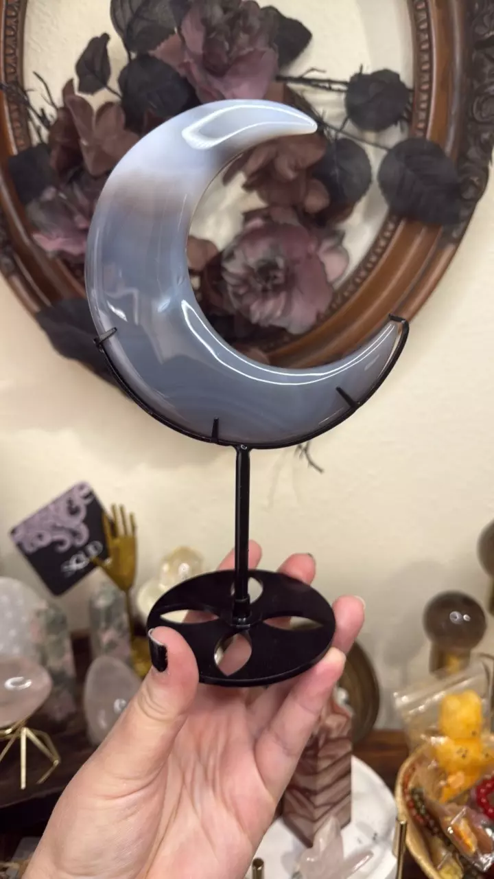 Agate crescent moon on stand. thumbnail