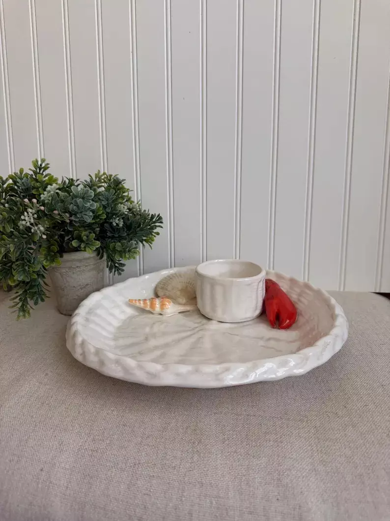 Vintage Briggs Pottery Clam Shell Chip and Dip Platter thumbnail