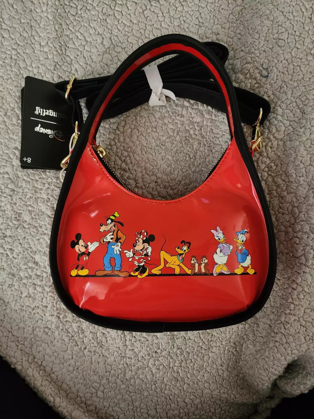 Longefly hardtag patten red crossbody/sling bag with mickey & friends thumbnail