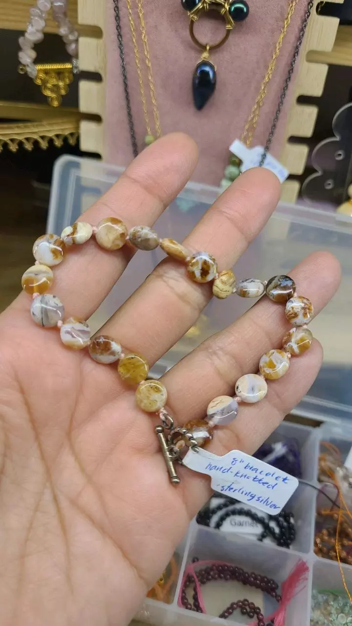 8" hand knotted bracelet sterling silver clasp thumbnail