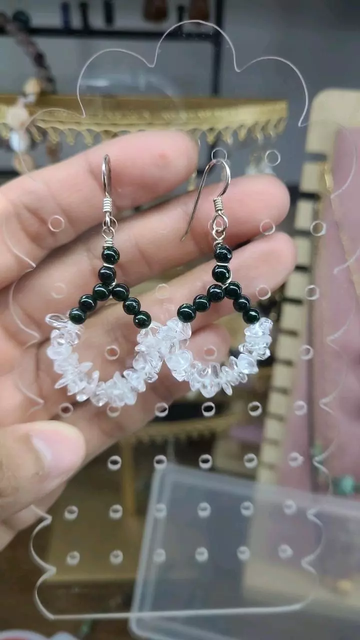 sterling silver wire wrapped green goldstone clear quartz thumbnail