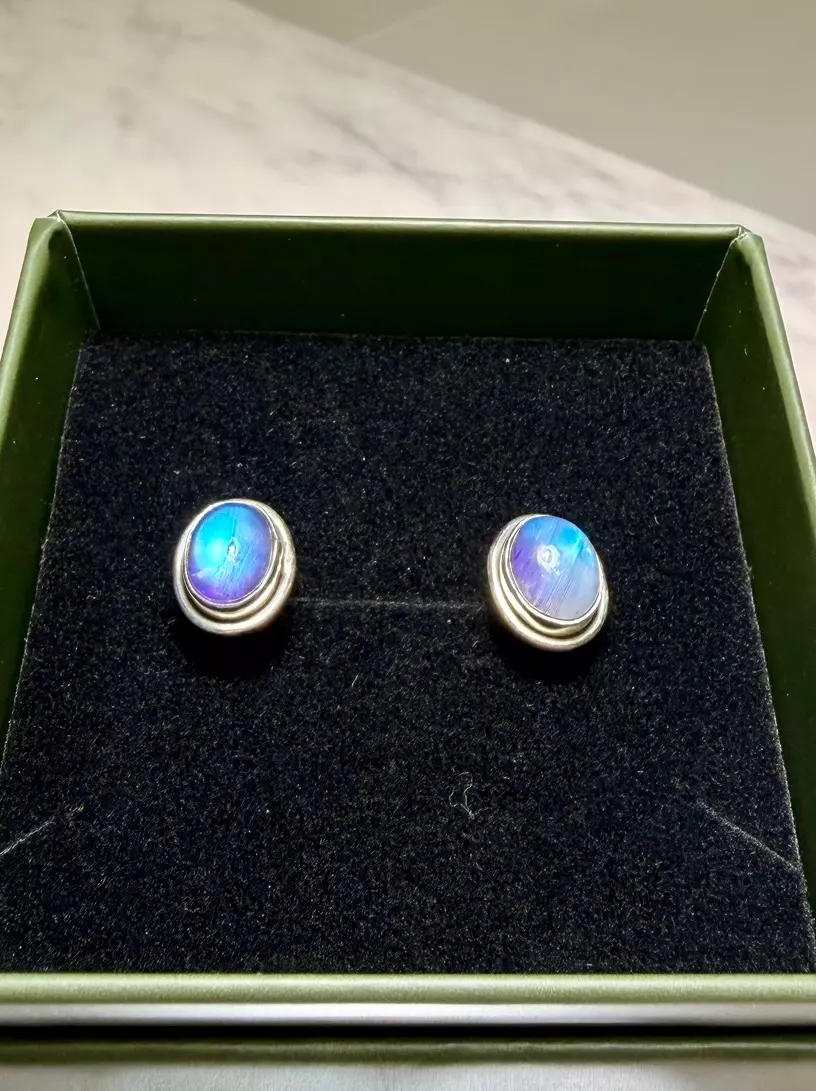 Rainbow Moonstone Sterling Silver Earrings J thumbnail