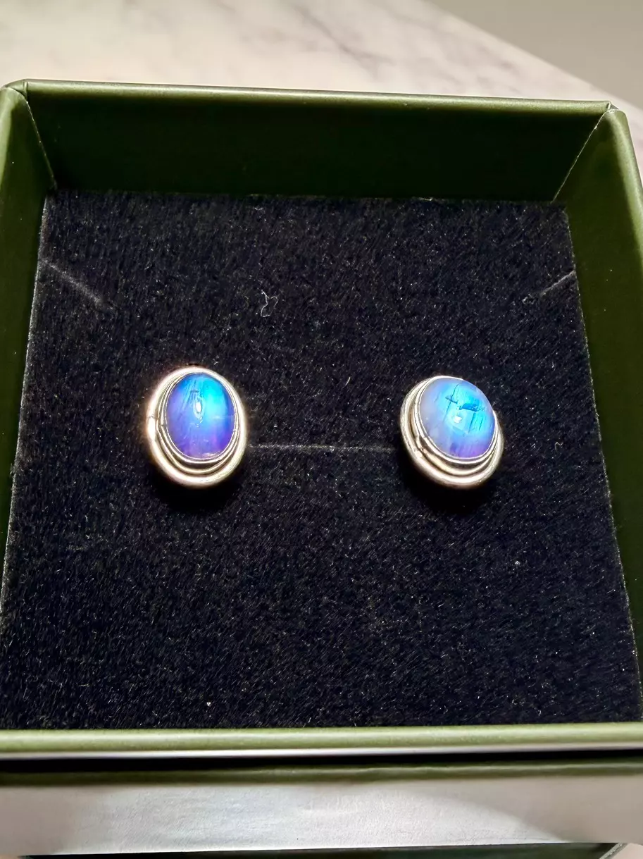 Rainbow Moonstone Sterling Silver Earrings L thumbnail