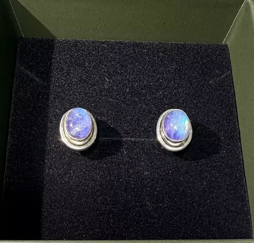 Rainbow Moonstone Sterling Silver Earrings B thumbnail