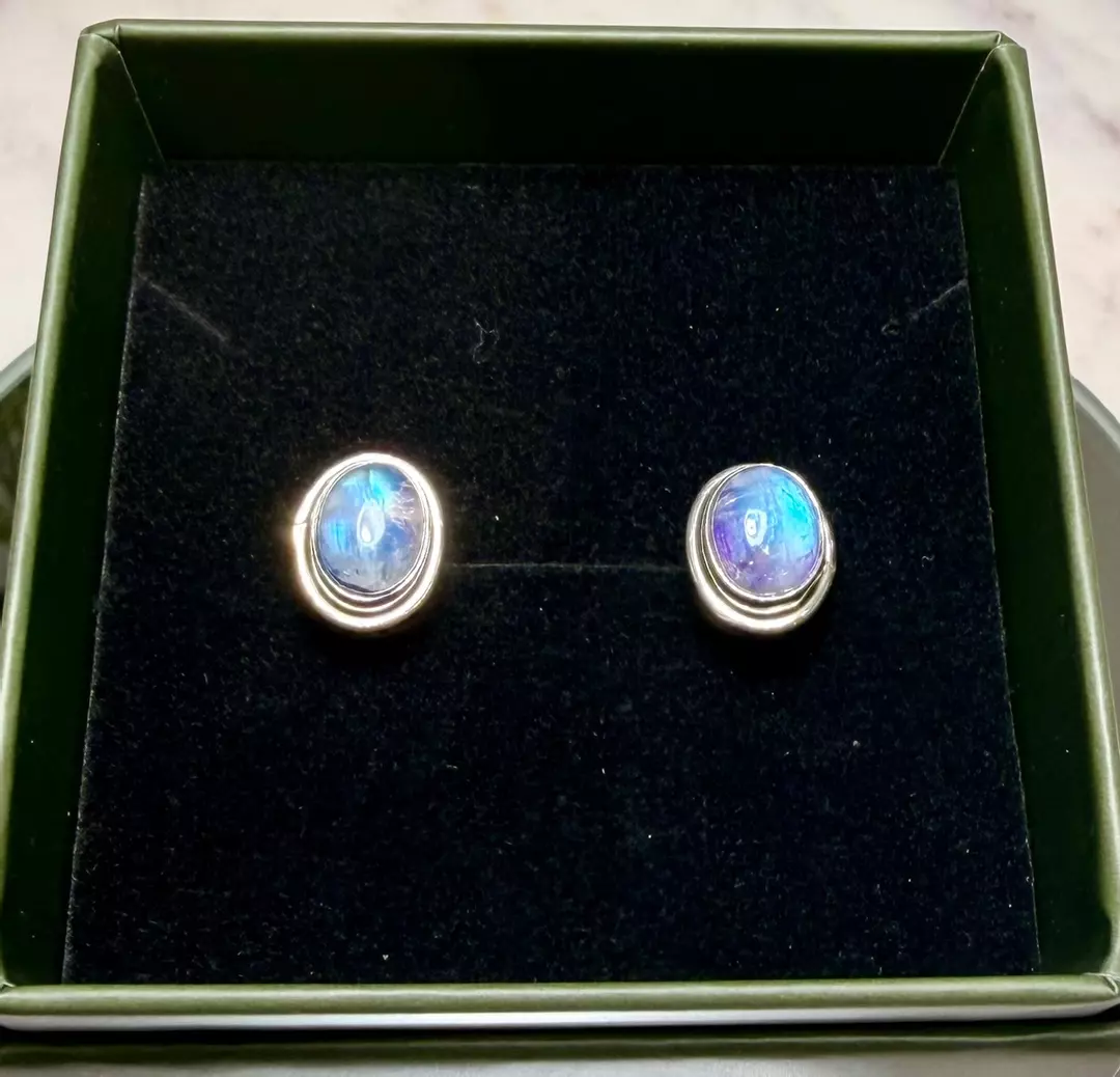 Rainbow Moonstone Sterling Silver Earrings C thumbnail