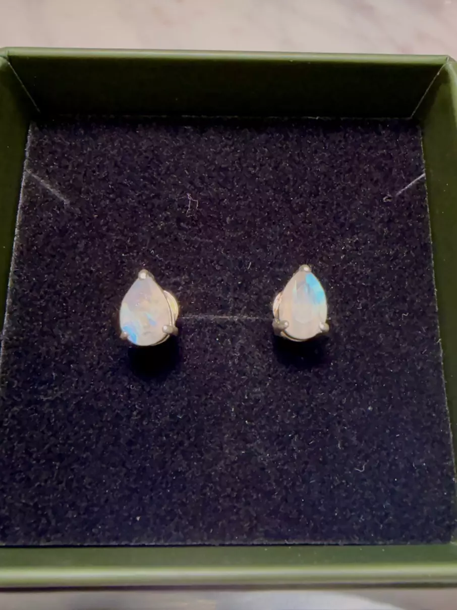 Faceted Moonstone Sterling Silver Earrings N thumbnail