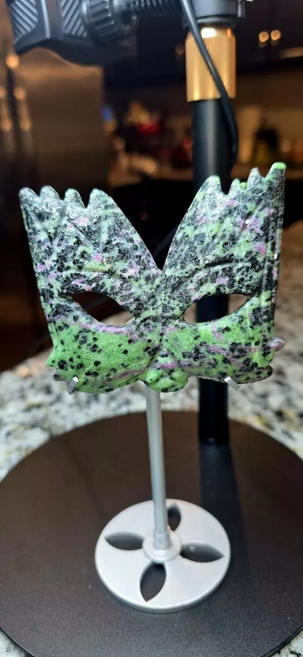 UV Reactive Ruby Zoisite Fox Mask Carving — Glowing Crystal thumbnail