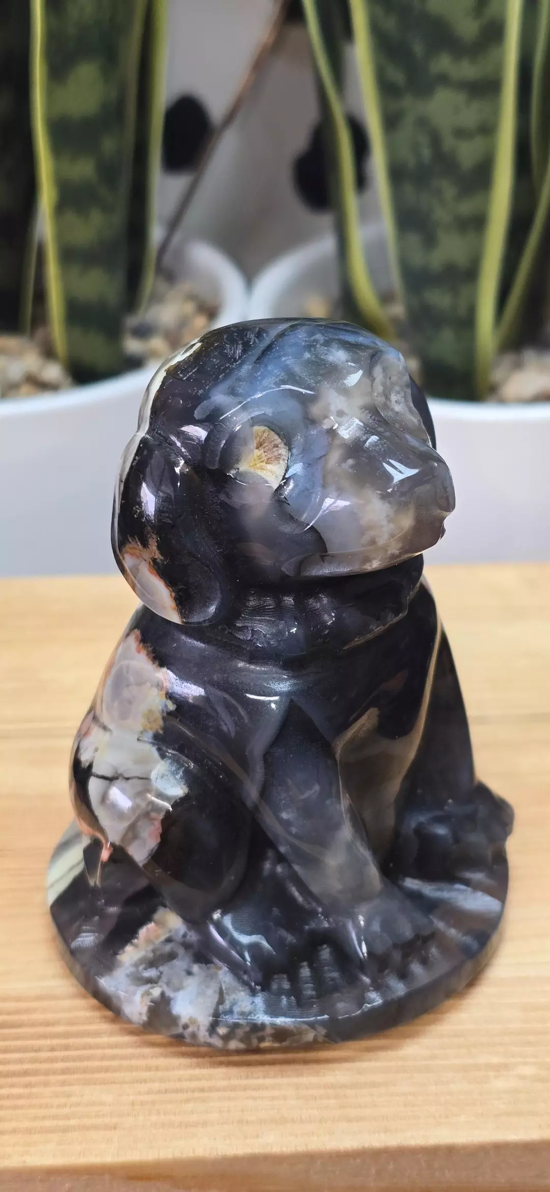 UV Reactive Volcano Agate Dog Carving — Glowing Crystal thumbnail