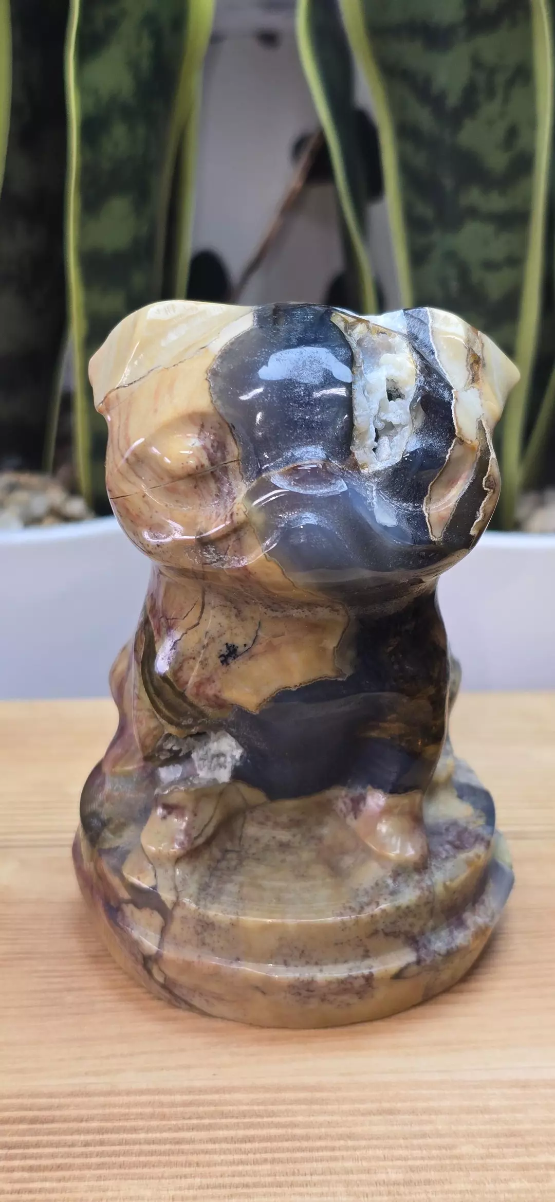 UV Reactive Volcano Agate Pug Carving — Glowing Crystal thumbnail