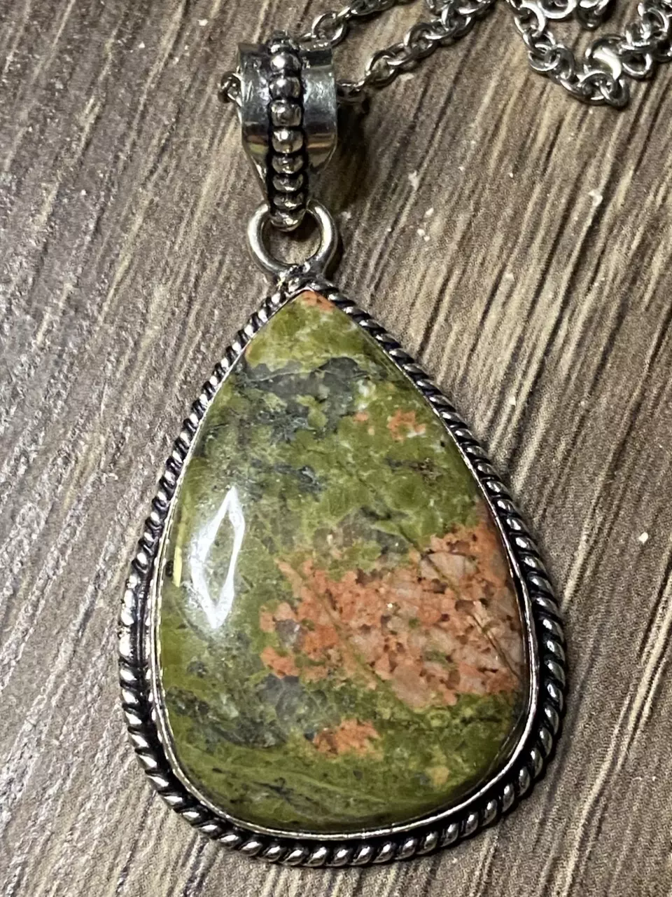 Unakite & Silver Pendant 2” thumbnail