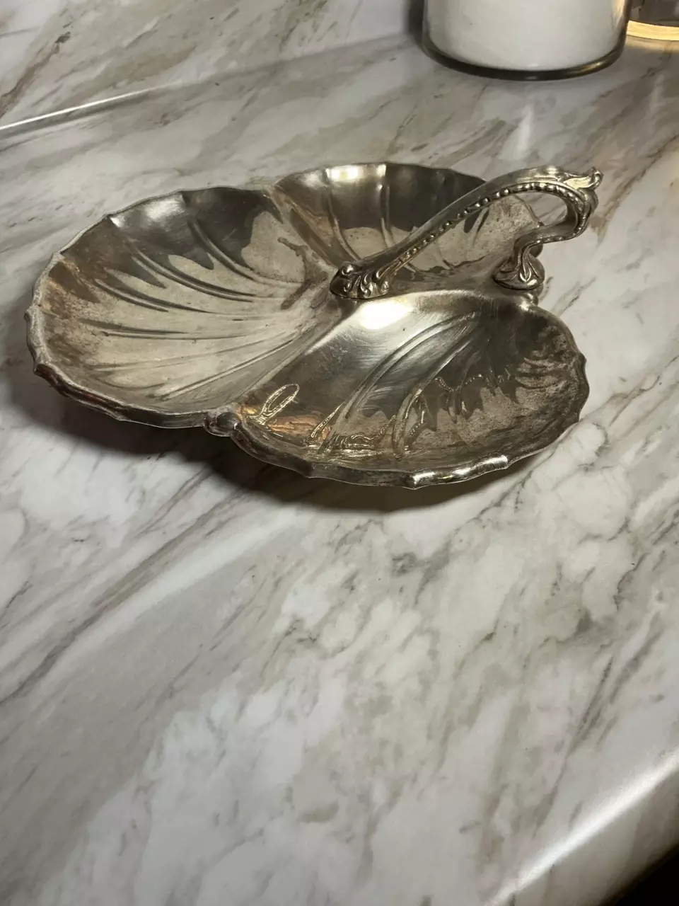 Vintage Silverplate Divided Serving Dish with Handle thumbnail