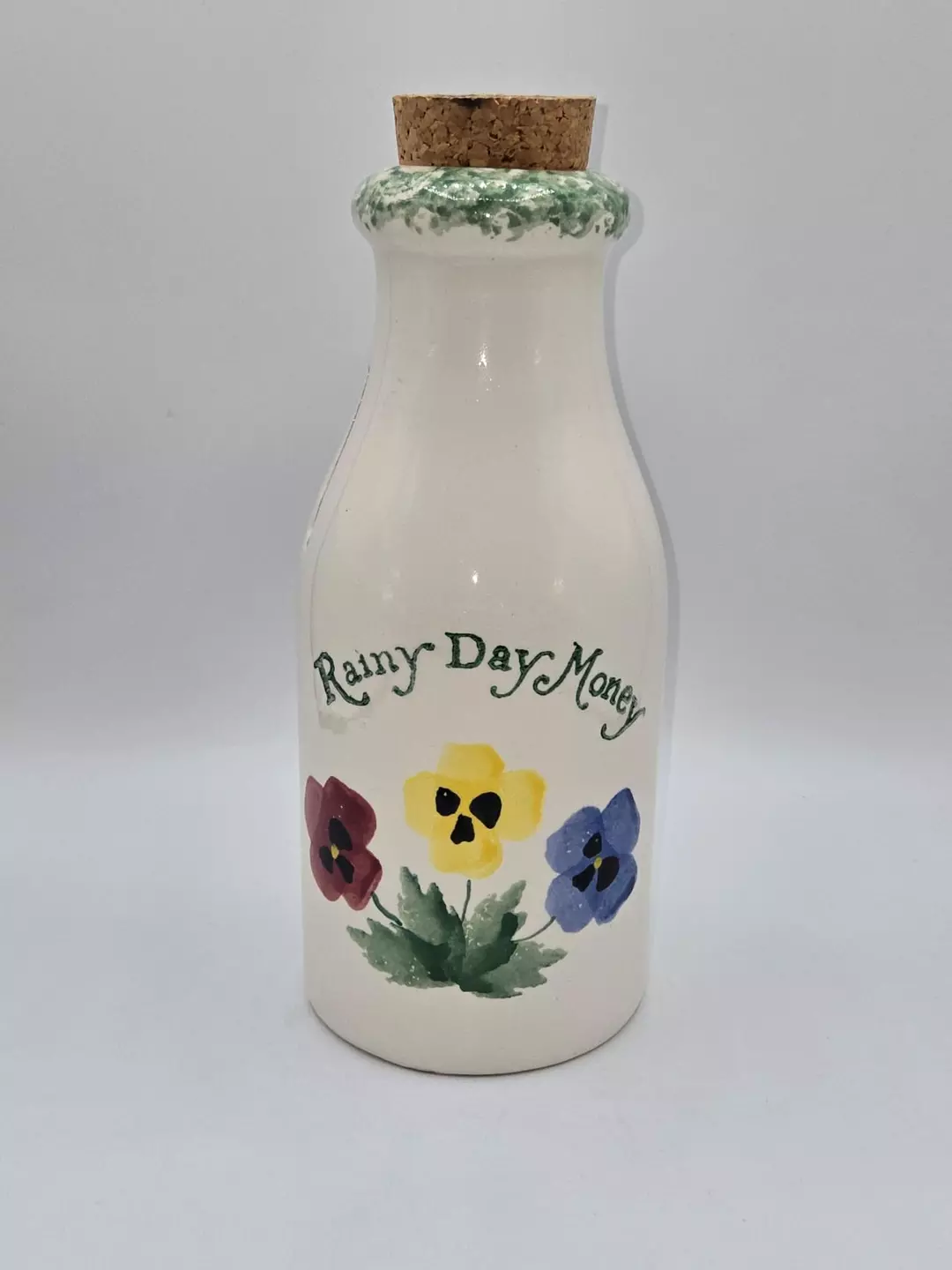 Vintage Crock Shop Santa Ana CA Stoneware Coin Bank Bottle Jug Green Drip Glaze thumbnail