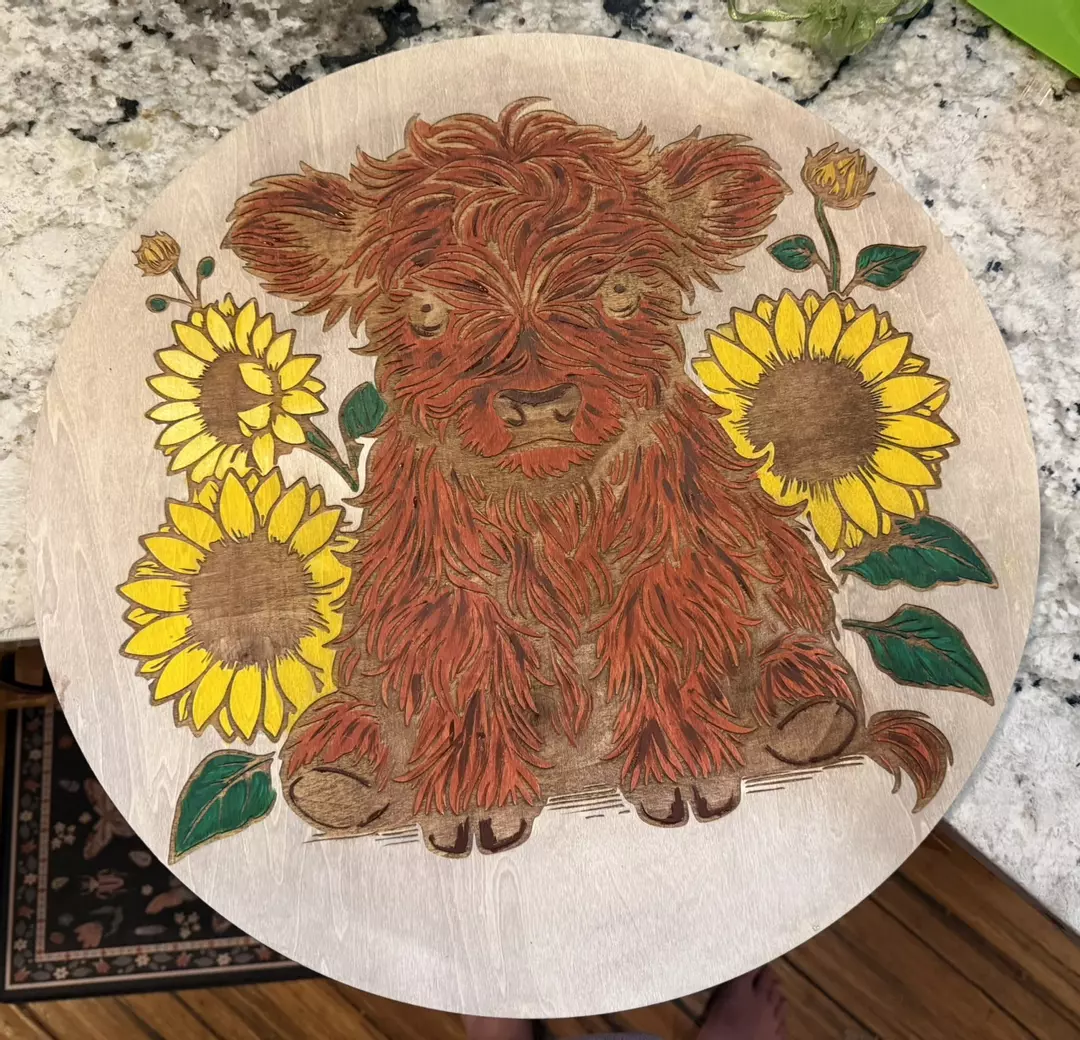 Highland cow Handpainted and stained thumbnail